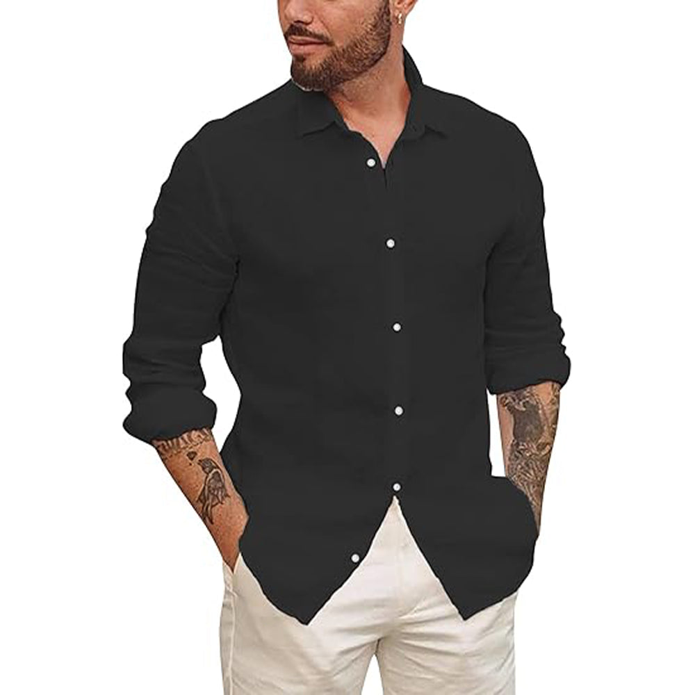 Chemise en lin homme légère et décontractée à col classique 5