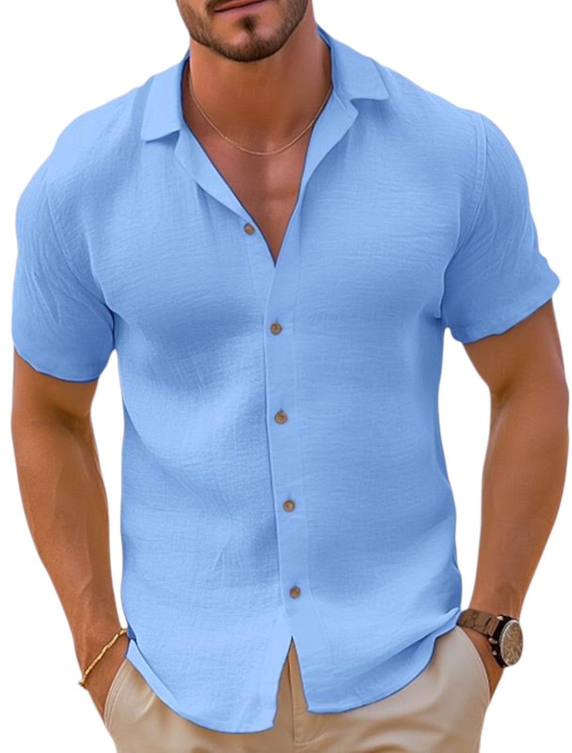 Chemise en lin homme légère été, coupe classique élégante 2