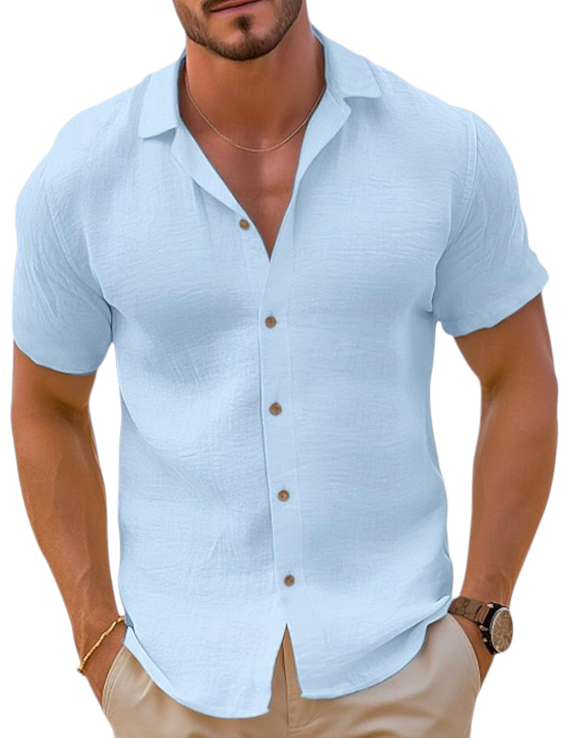 Chemise en lin homme légère été, coupe classique élégante 5