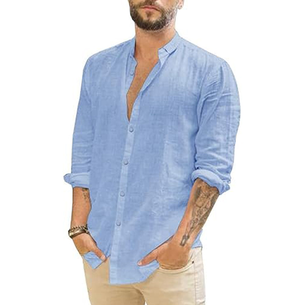 Chemise en lin légère homme avec col mandarin 3