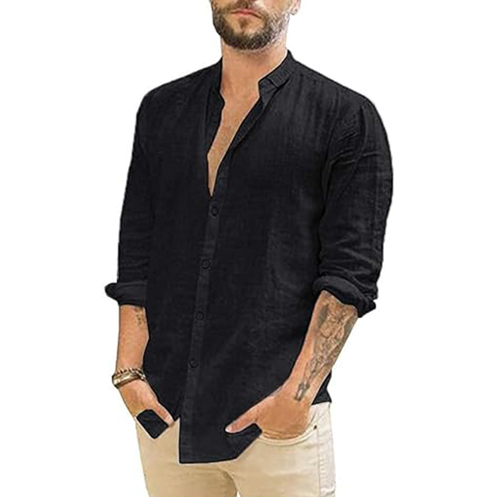 Chemise en lin légère homme avec col mandarin 5