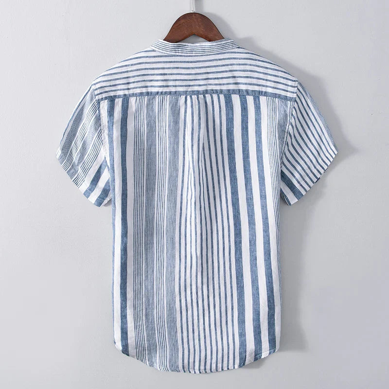 Chemise en lin rayée homme avec col mandarin 2