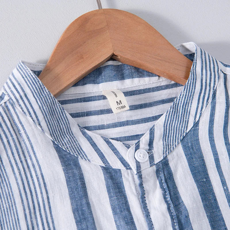 Chemise en lin rayée homme avec col mandarin 3