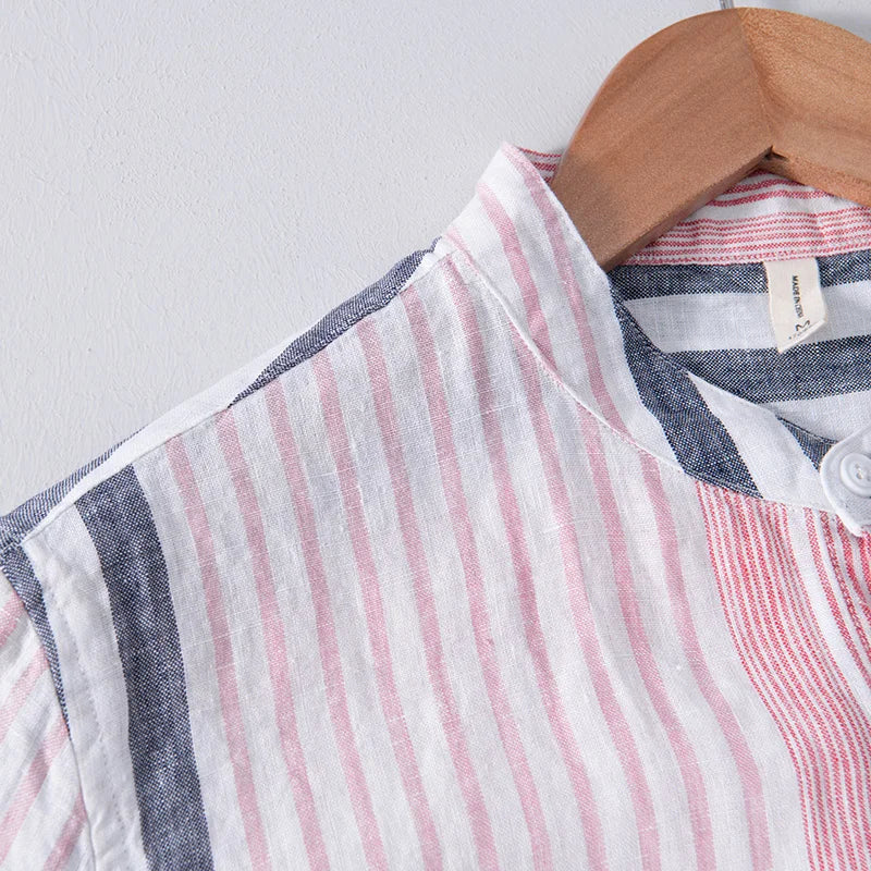 Chemise en lin rayée homme avec col mandarin 4