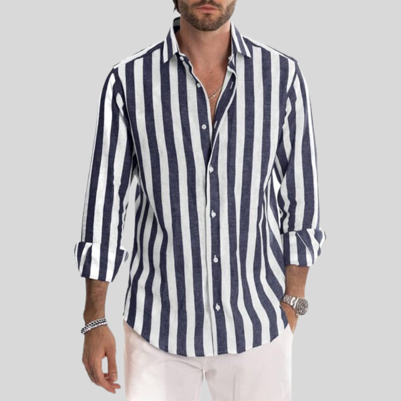 Chemise en lin rayée homme pour sorties décontractées 2