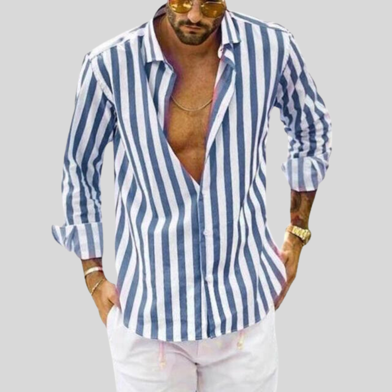 Chemise en lin rayée homme pour sorties décontractées 4