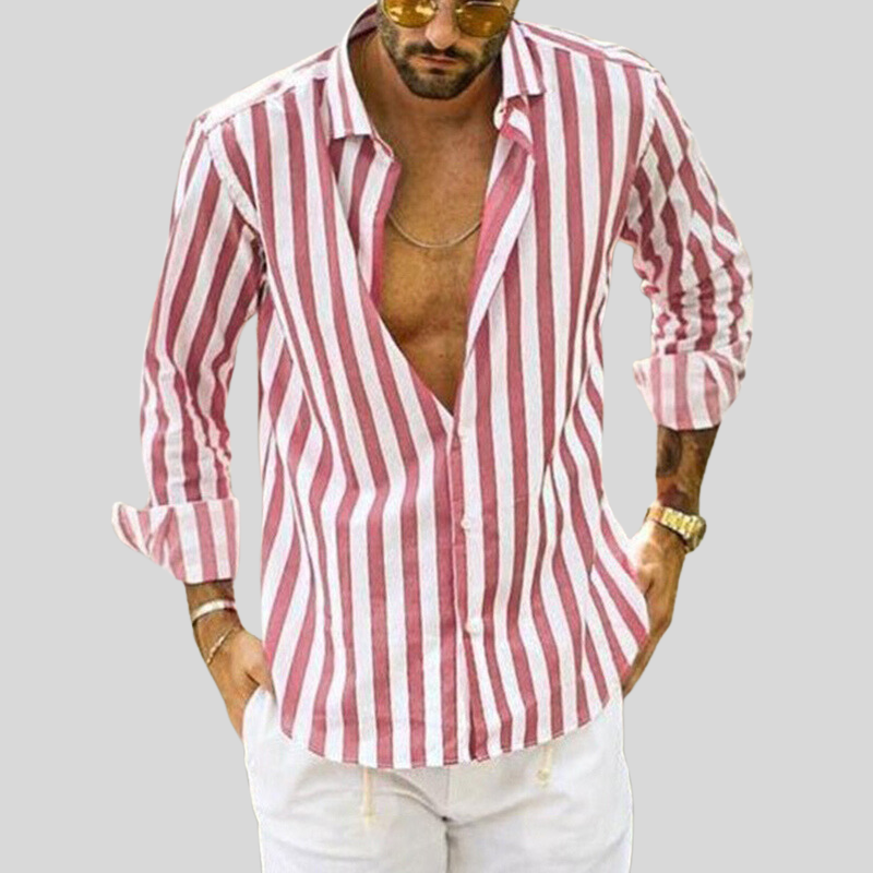 Chemise en lin rayée homme pour sorties décontractées 5