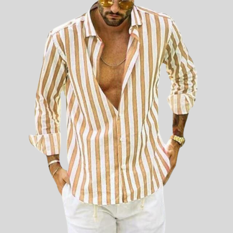 Chemise en lin rayée homme pour sorties décontractées 6