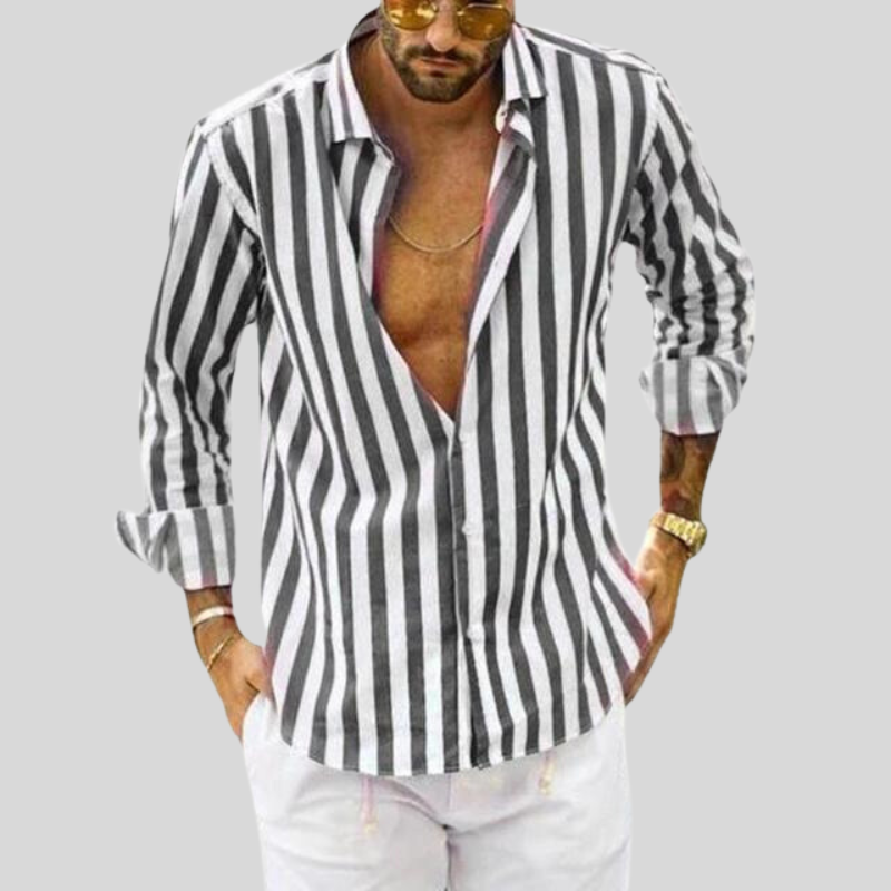 Chemise en lin rayée homme pour sorties décontractées 7