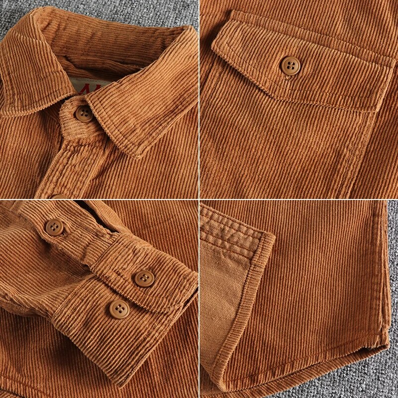 Chemise en velours côtelé homme à manches longues en coton 3