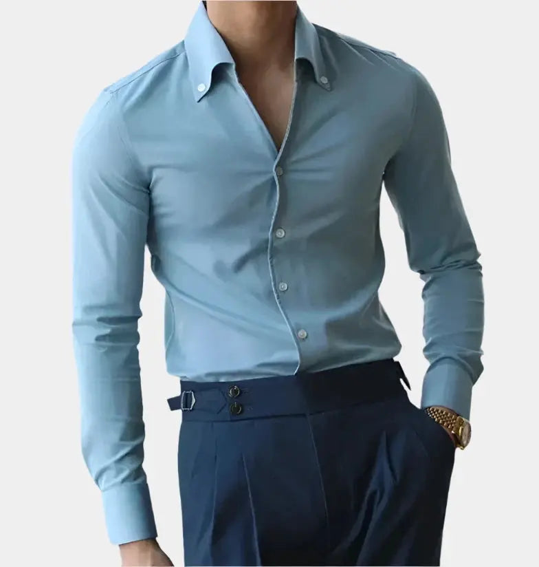 Chemise habillée homme ajustée en tissu élégant 2
