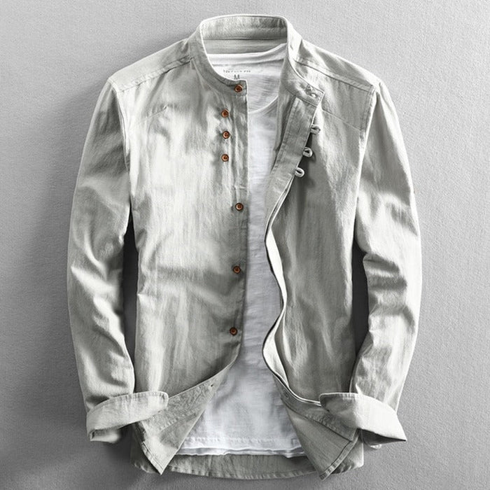 Chemise homme décontractée à col montant en coton 2