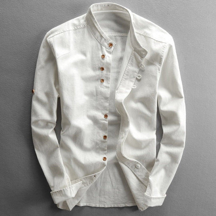 Chemise homme décontractée à col montant en coton 4