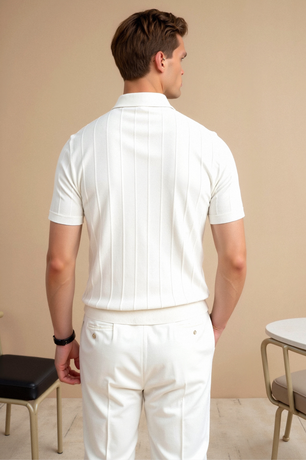 Chemise polo à rayures pour homme en coton ajustée 2