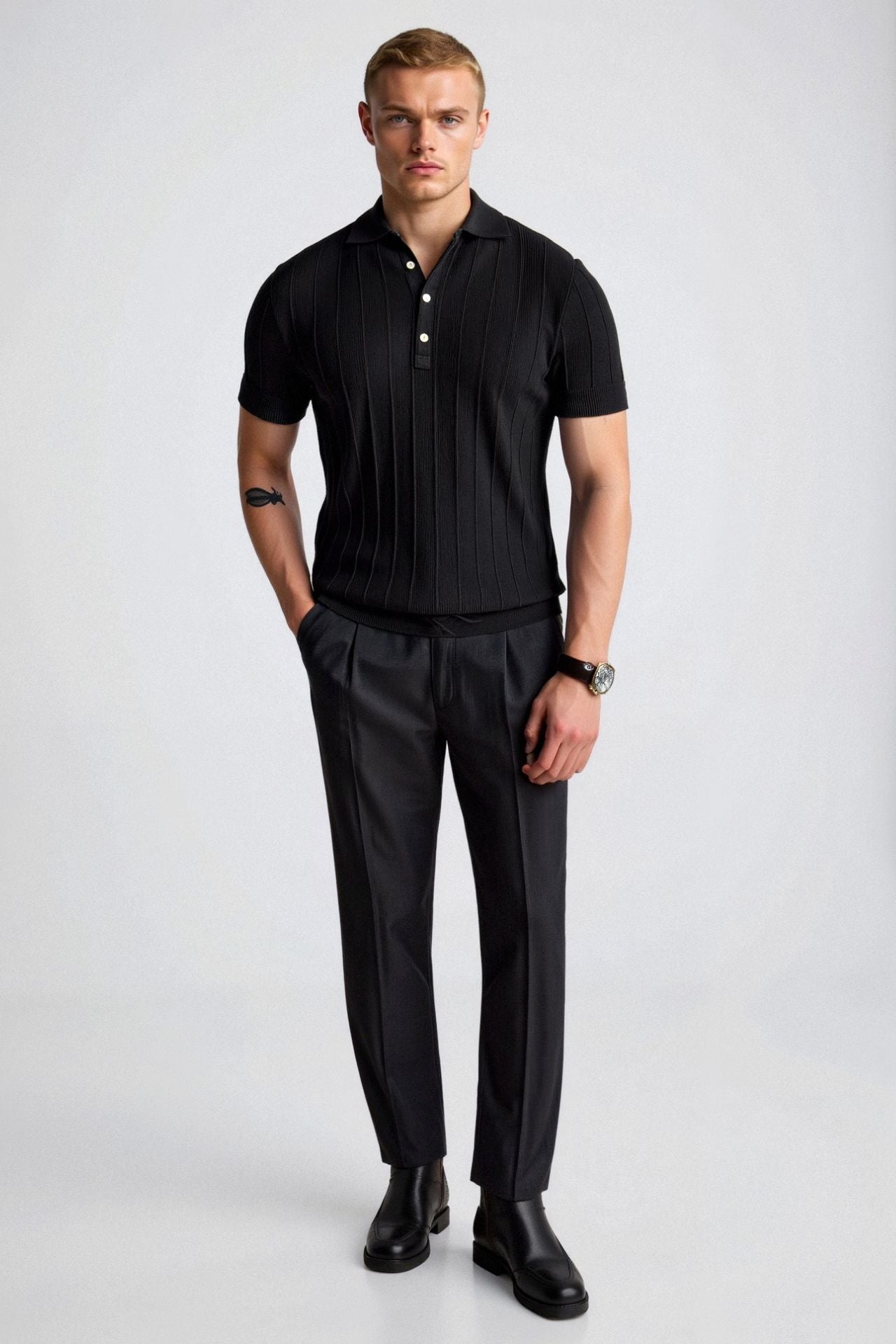 Chemise polo à rayures pour homme en coton ajustée 3