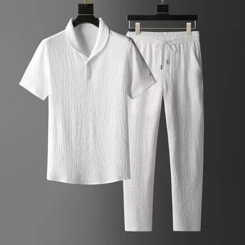 Costume d'été en lin pour homme ultra léger à manches mi-longues 3