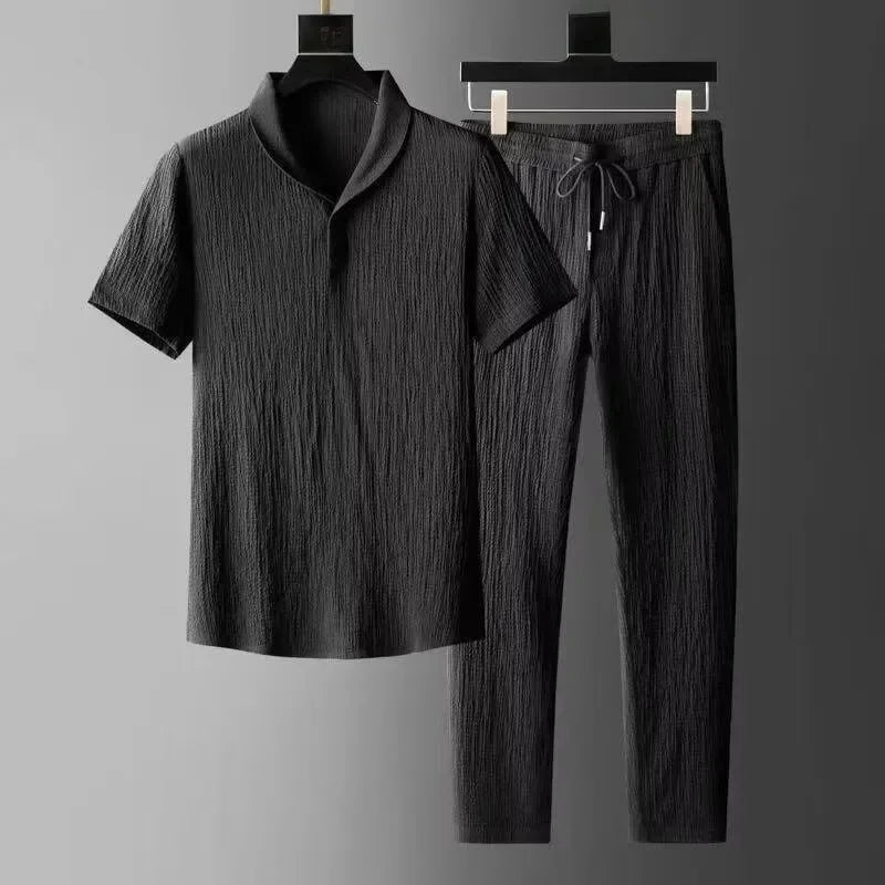 Costume d'été en lin pour homme ultra léger à manches mi-longues 4