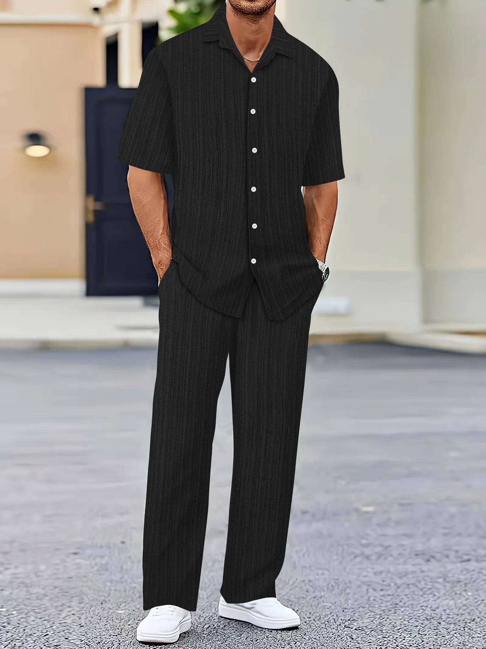 Ensemble de chemise à rayures verticales en coton pour homme 2