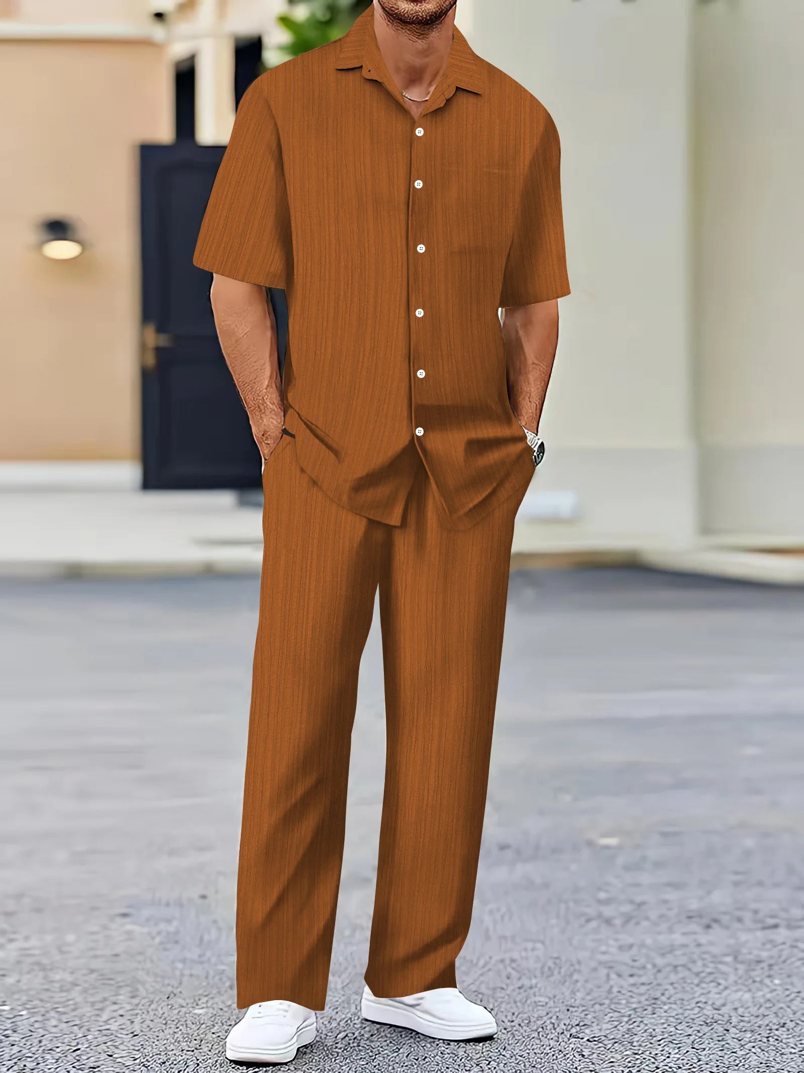 Ensemble de chemise à rayures verticales en coton pour homme 3