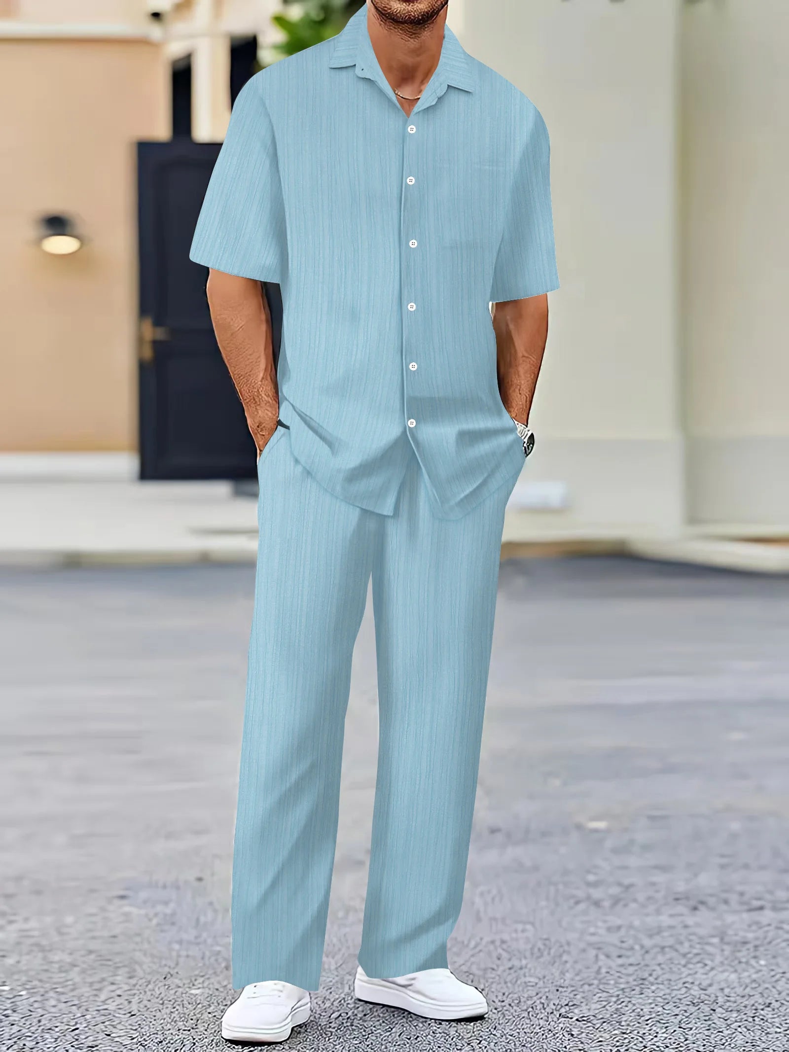 Ensemble de chemise à rayures verticales en coton pour homme 4