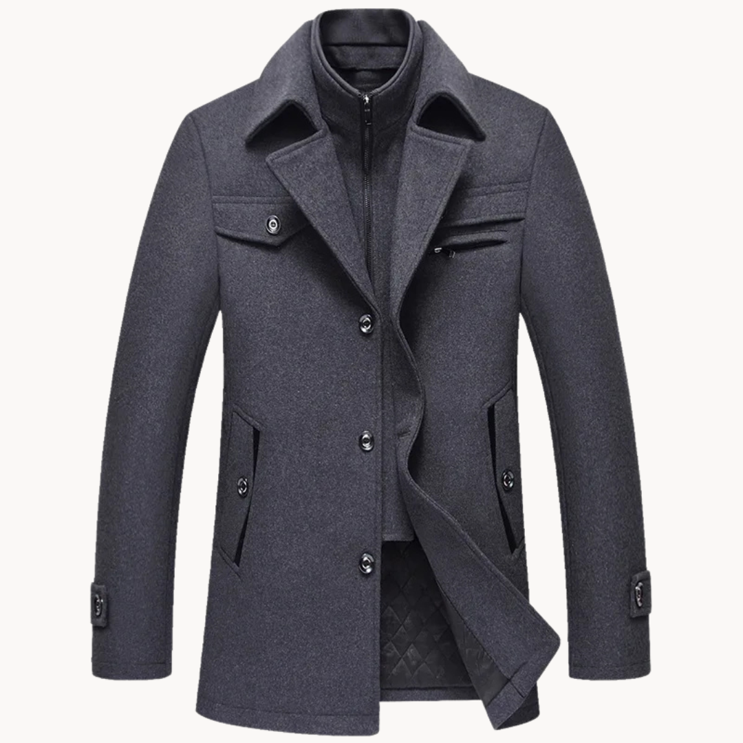 Manteau hiver homme en laine mélangée avec col cranté 4