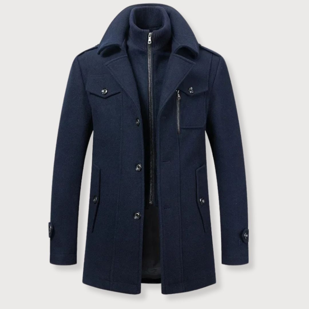 Manteau hiver homme en polyester et laine élégant ajusté 7