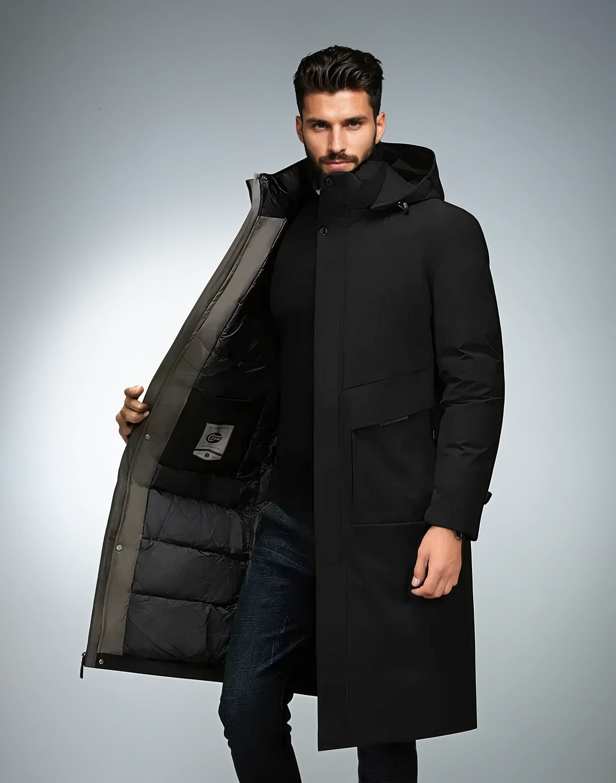 Parka longue homme hiver avec capuche et doublure chaude 2