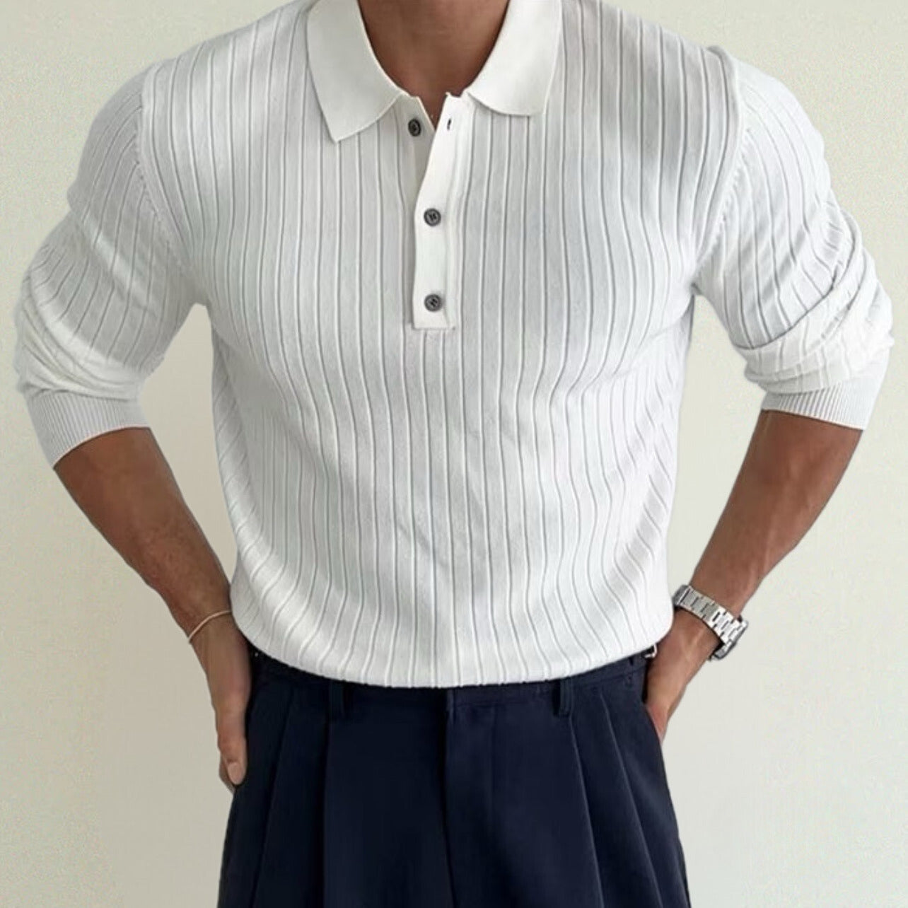 Polo Manche Longue Homme en Coton Classique avec Col Épuré 2