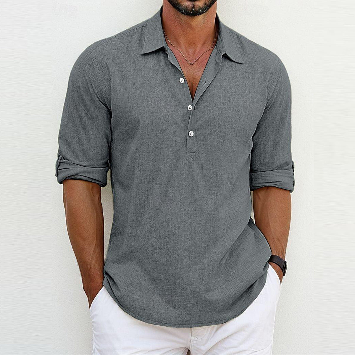 Polo à manches longues pour homme en coton avec col classique 2