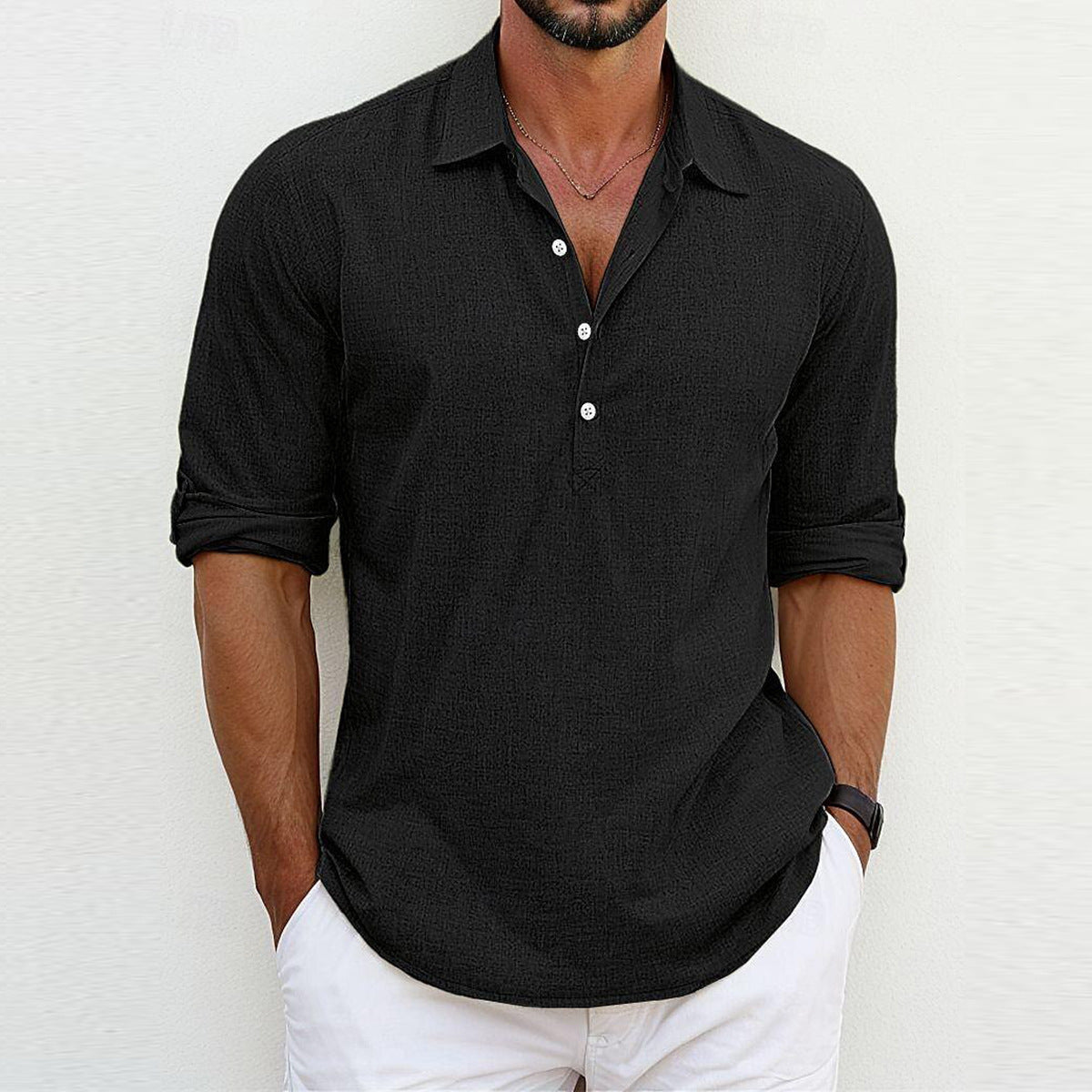 Polo à manches longues pour homme en coton avec col classique 6