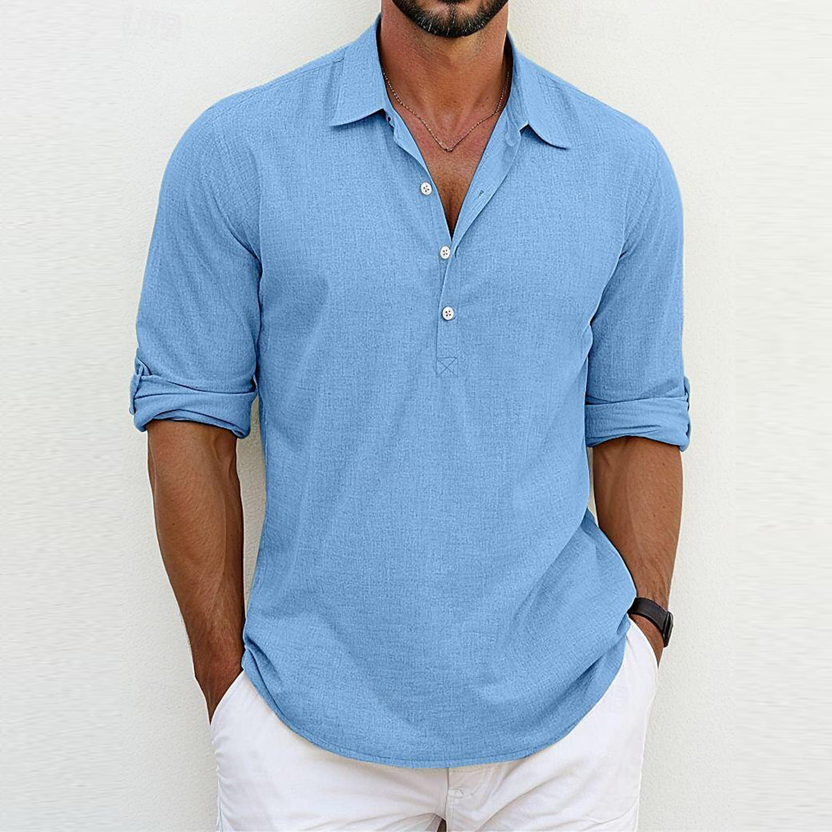 Polo à manches longues pour homme en coton avec col classique 8