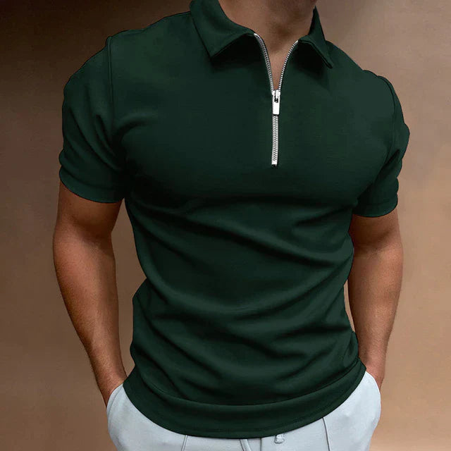 Polo décontracté zippé pour homme en coton 13