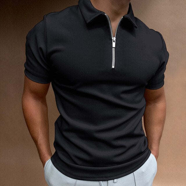 Polo décontracté zippé pour homme en coton 2