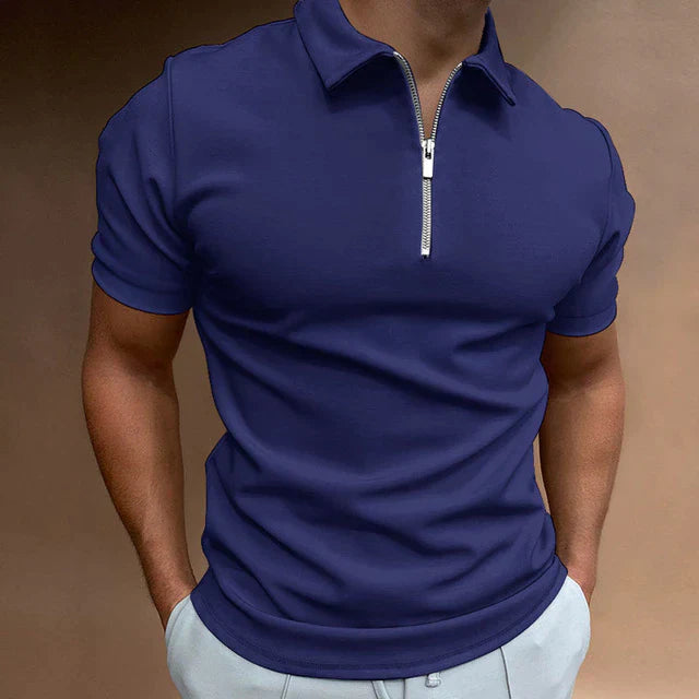 Polo décontracté zippé pour homme en coton 5