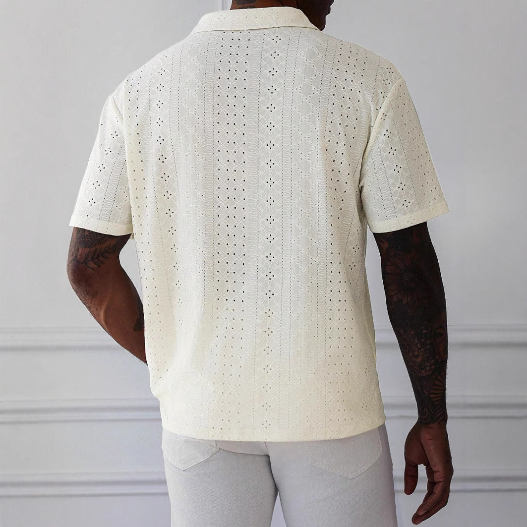 Polo en tricot homme avec design en dentelle jacquard 2