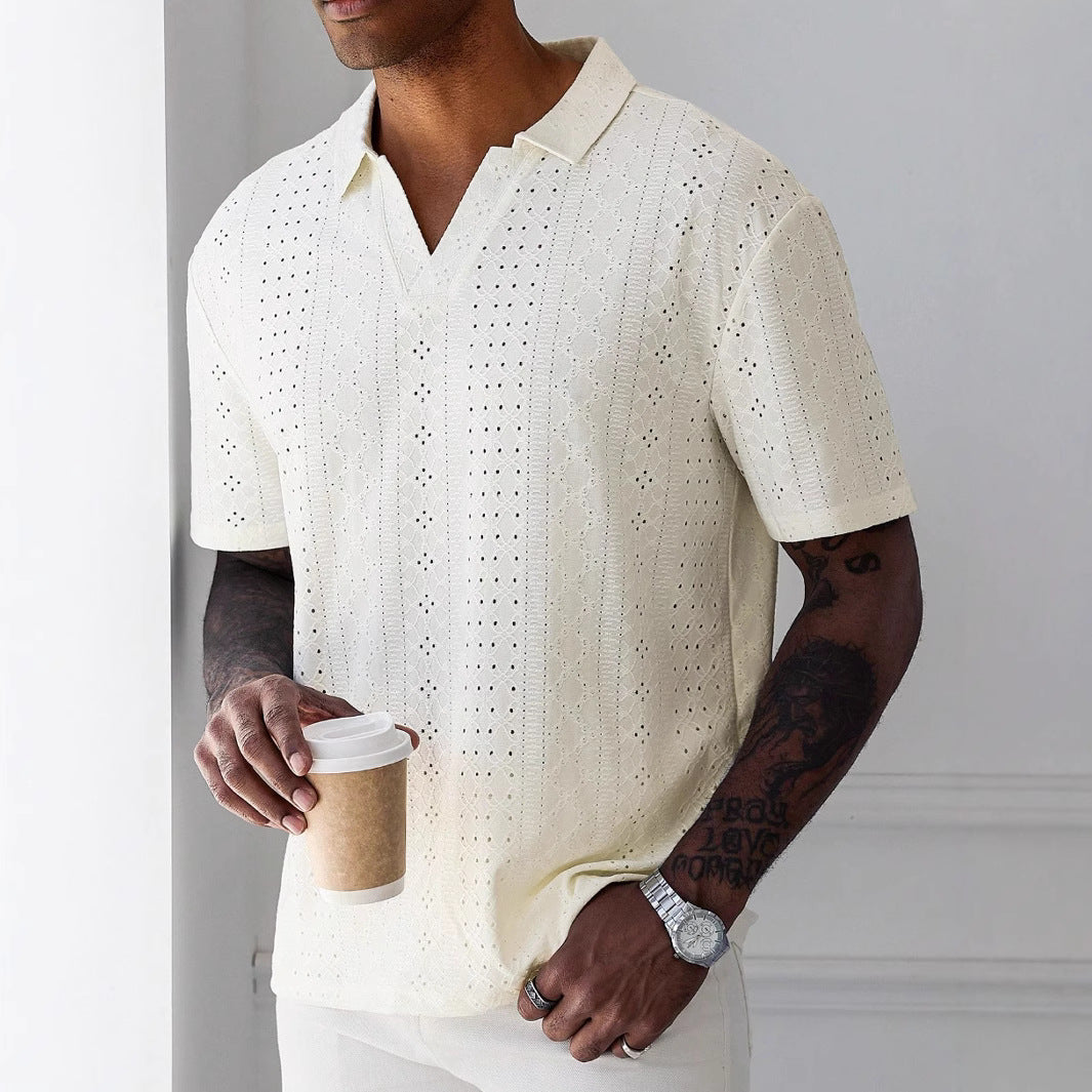 Polo en tricot homme avec design en dentelle jacquard 3