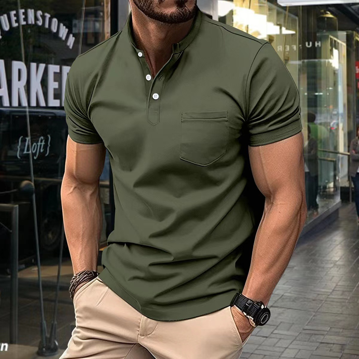 Polo homme en coton élégant avec col semi-zip 4