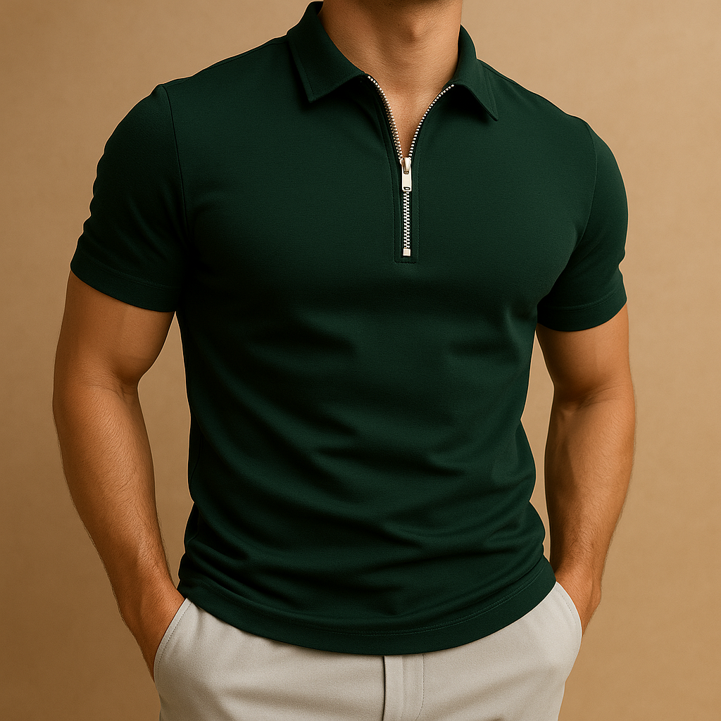 Polo homme en coton slim avec fermeture éclair moderne 4