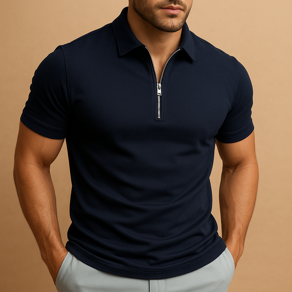 Polo homme en coton slim avec fermeture éclair moderne 5