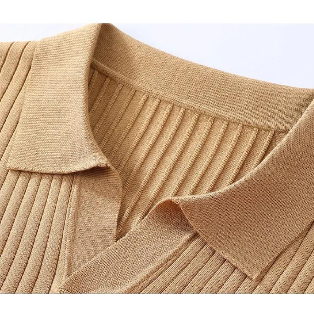 Polo homme en soie de mûrier style vintage, coupe ajustée 2