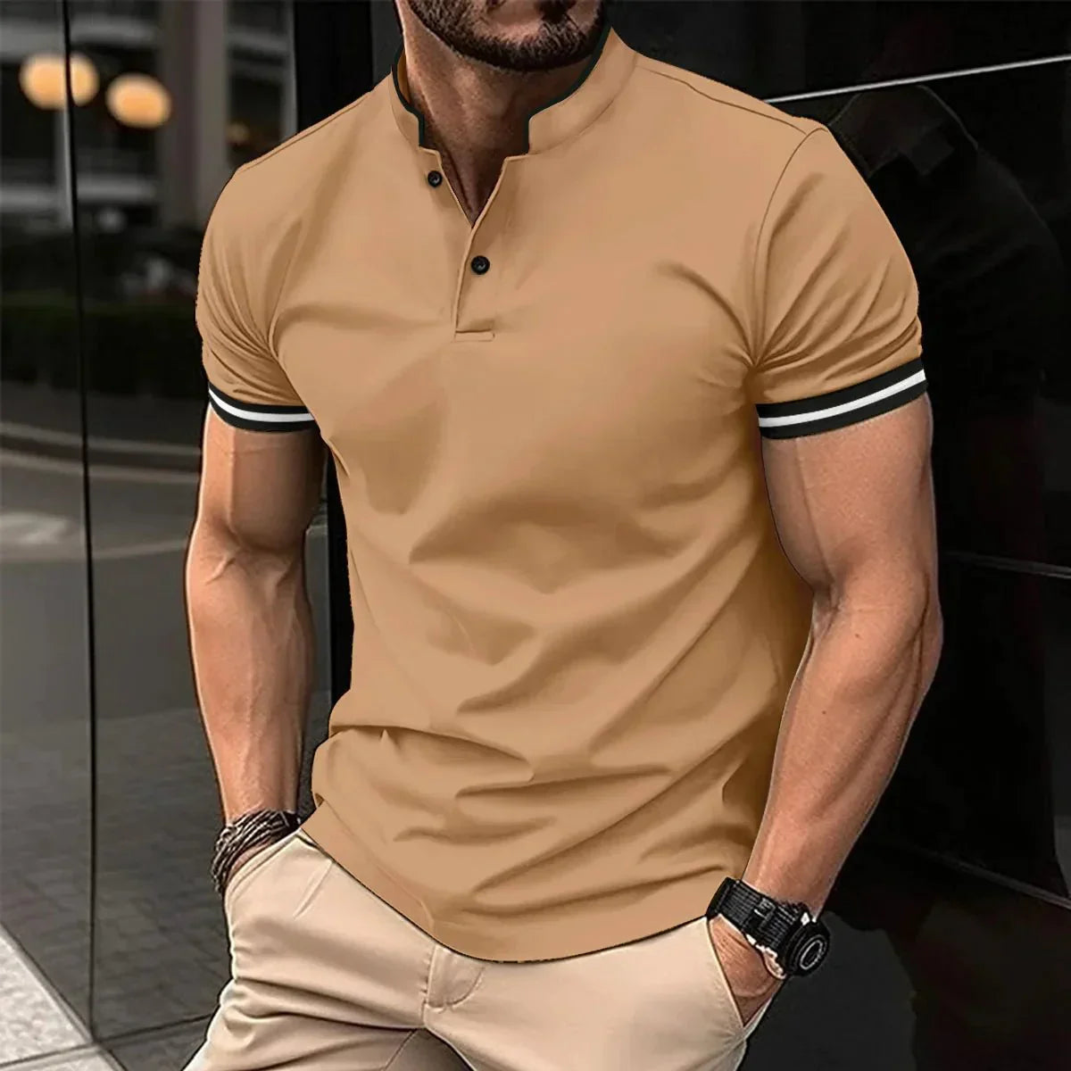 Polo manche longue homme en coton moderne avec col relevé 4