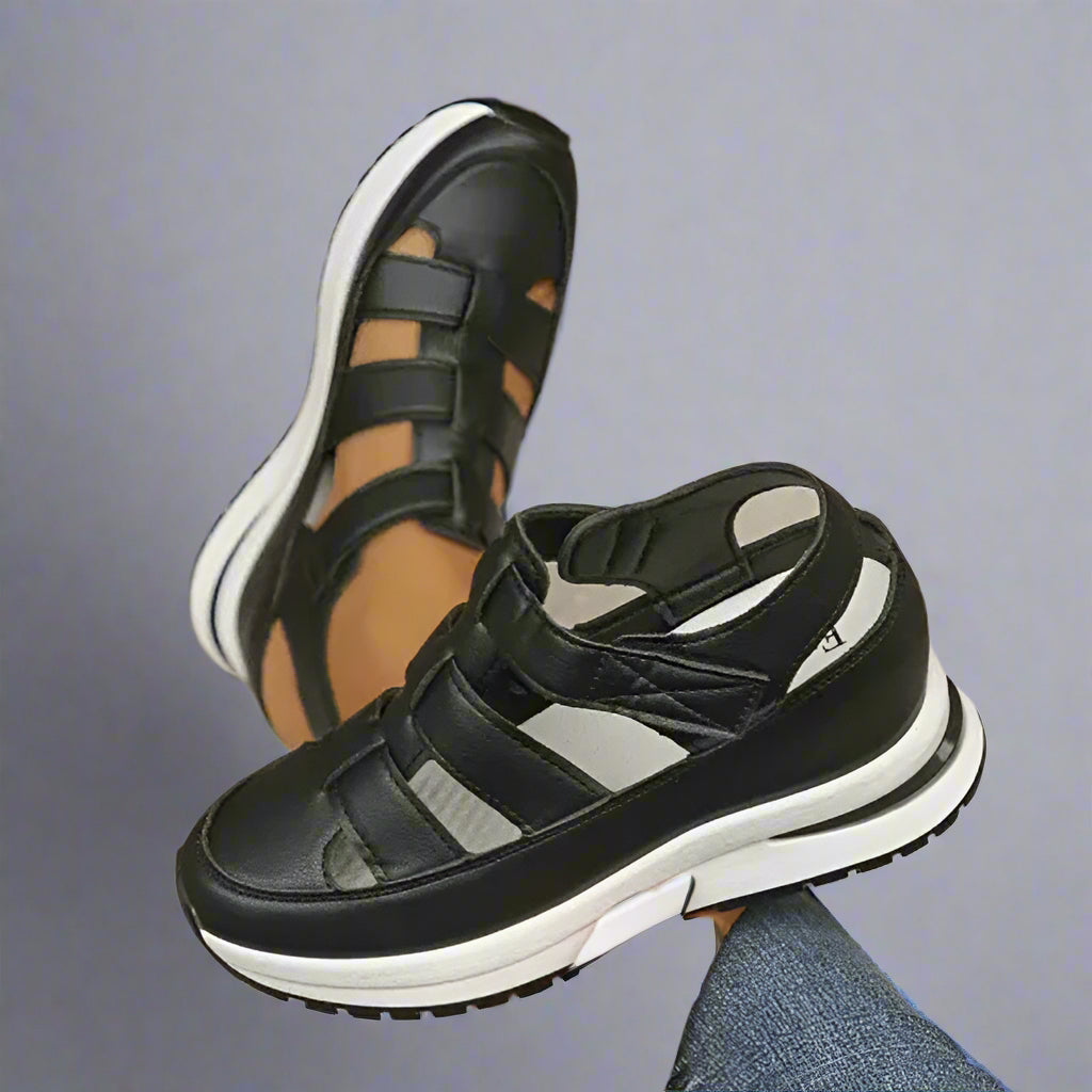 Sandales orthopédiques femme en cuir PU à semelle compensée 2