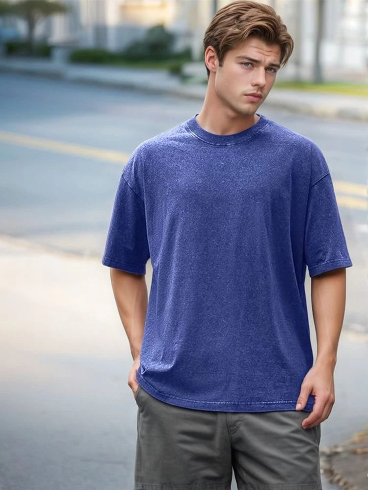 T-Shirt Oversize Homme en Coton Lourd Style Vintage 3