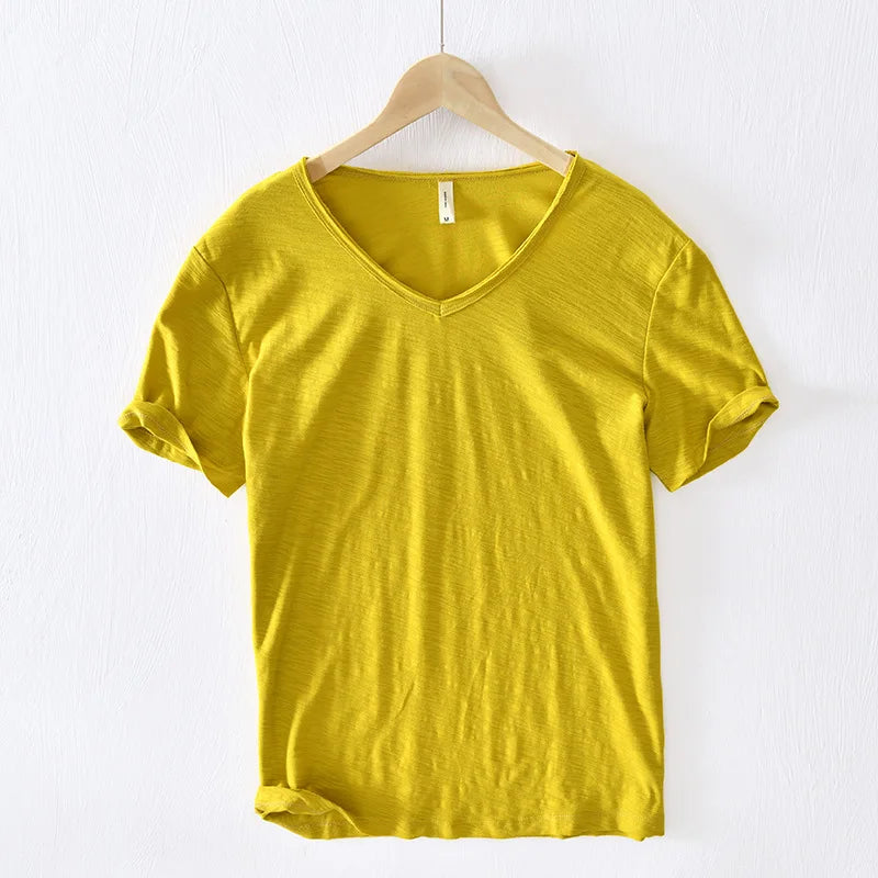 T-shirt en coton homme col en V léger et respirant 4