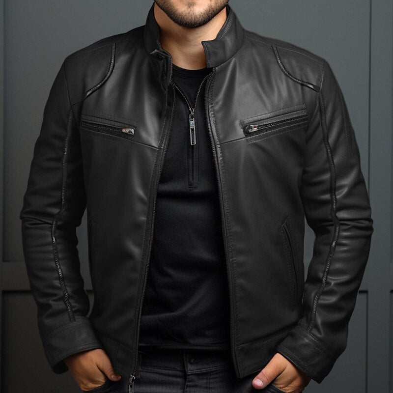 Veste en cuir vintage homme avec fermeture éclair et poches 1