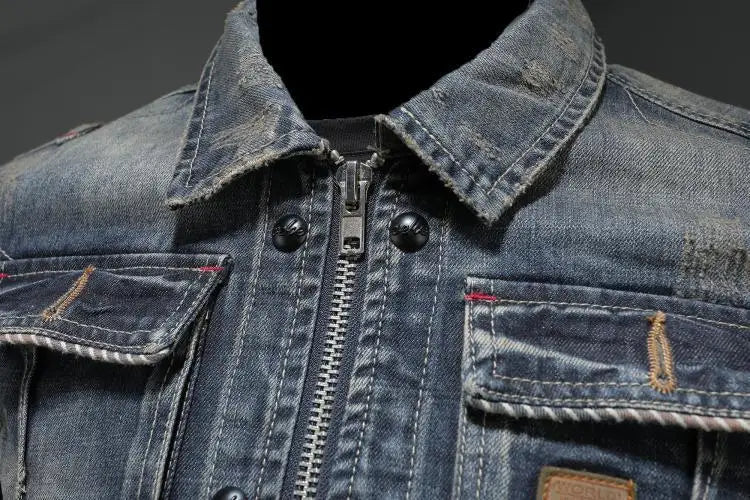 Veste en denim homme rétro pour le printemps en jean de qualité 3