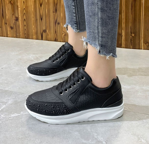 Baskets en cuir synthétique pour femme avec strass et effet serpent 0