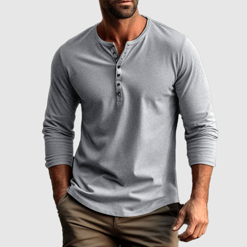 Chemise Henley à manches longues pour homme en coton respirant 1