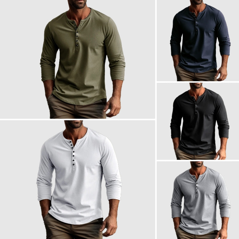 Chemise Henley à manches longues pour homme en coton respirant 6
