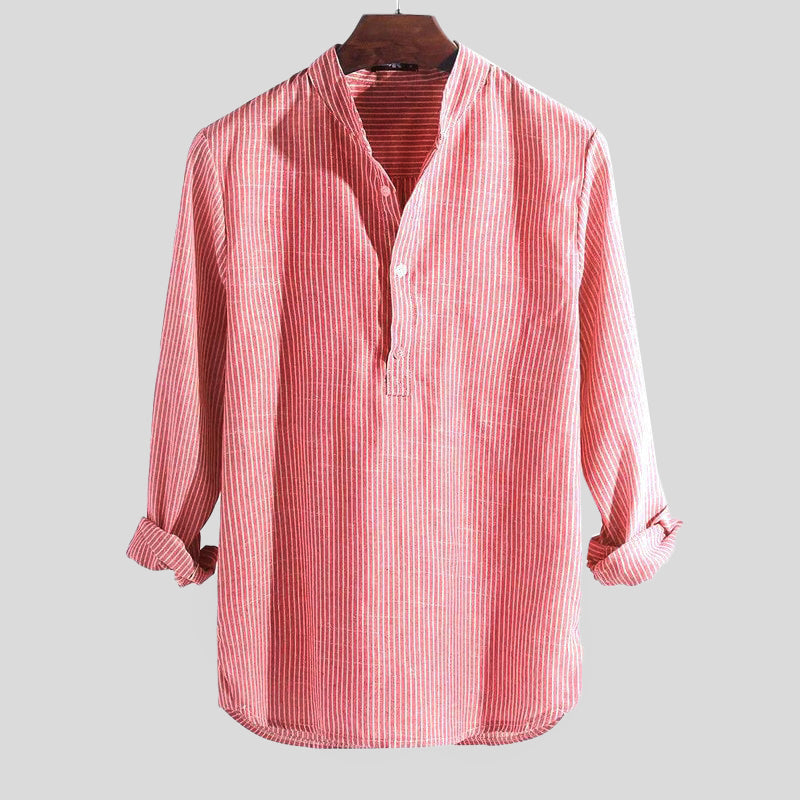 Chemise Henley à rayures homme en tissu léger décontractée 1